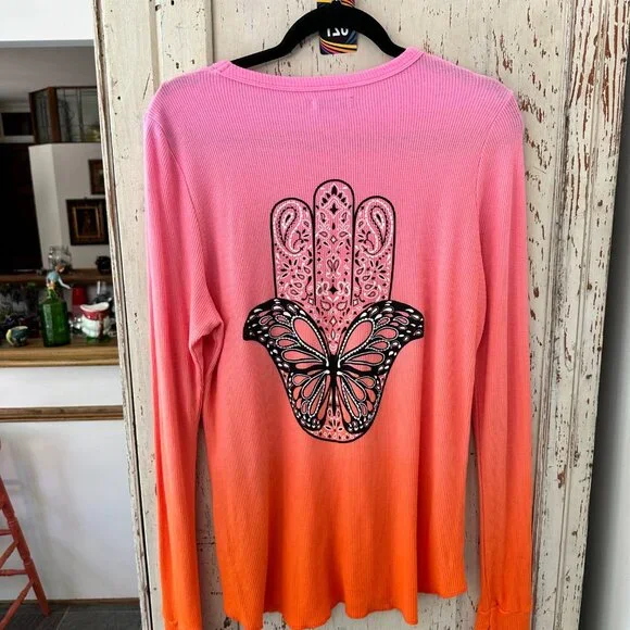 Lauren Moshi Pink and Orange Butterfly Long Sleeve Tee - Picture 4 of 8